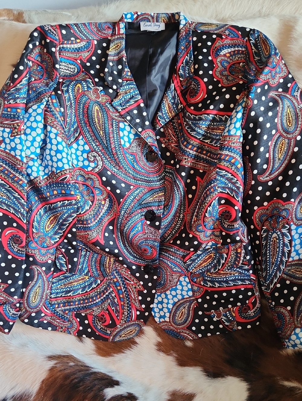 Coral Bay Black Jacket with Blue and Red Paisley Trim Sz MED